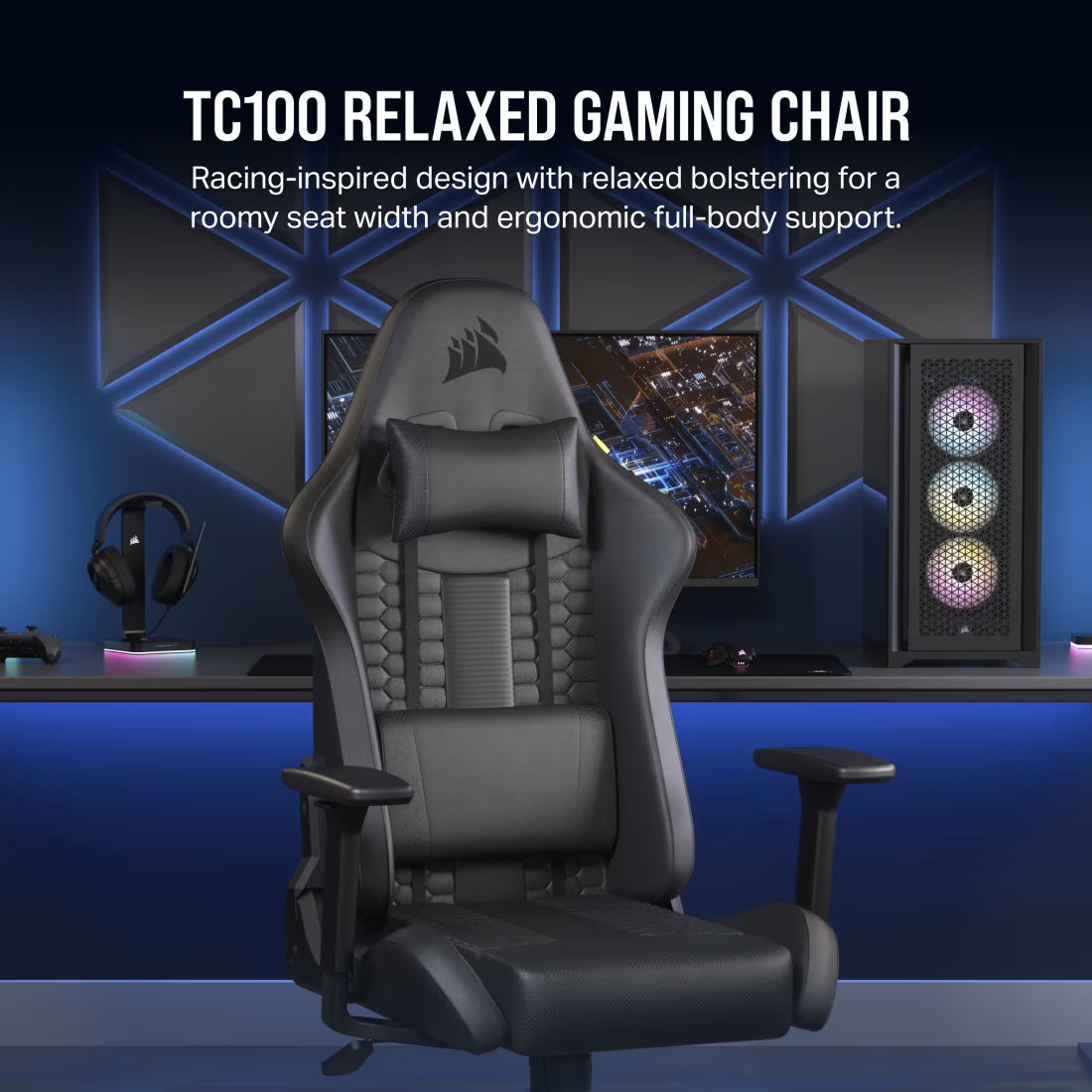 Chaise gaming TC100 RELAXED - Leatherette Noir/Noir