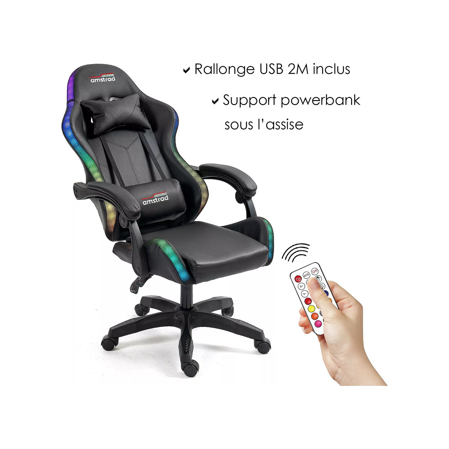 Chaise gaming AMSTRAD AVEC LED DARKSIDE 366 effets